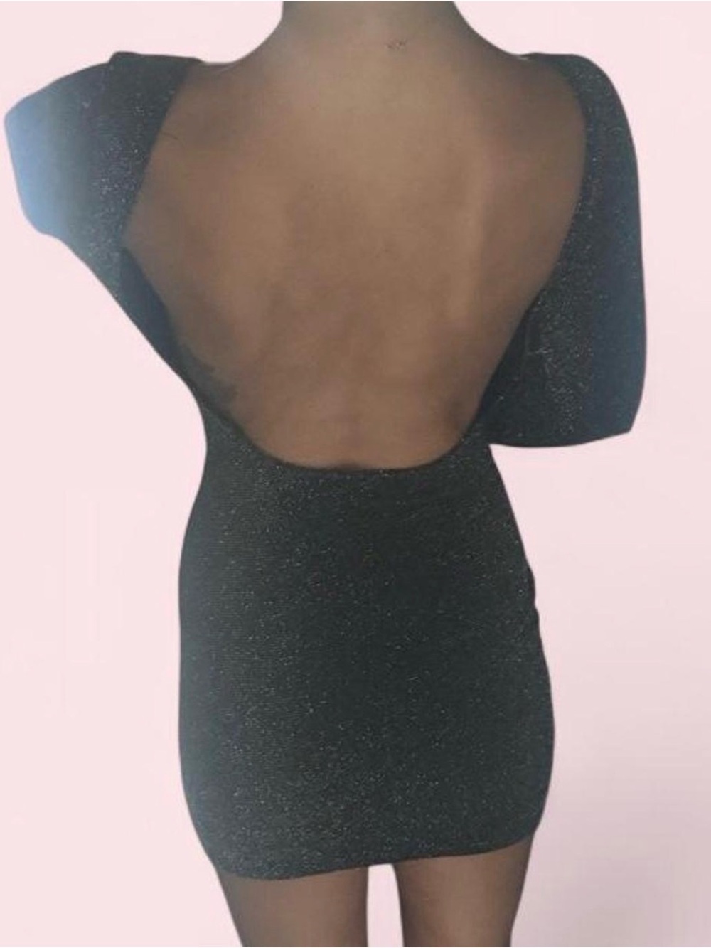 Silence + Noise Urban Outfitters Black Glitter Open Back Mini Dress Size L
